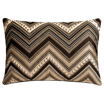 Brown Silk 12"x18" Lumbar Pillow Cover - Chevron Peak