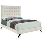 Meridian Furniture - Elly Velvet Upholstered Bed, Cream, King - Crawl into this cozy Elly cream velvet king size bed for a restful night's sleep. The deep button tufting on its tall headboard provides a soft, pillowy surface to lean against for nighttime reading or watching TV. Supported by angled wood legs with an espresso finish, the side rails and footboard are also comfortably padded and upholstered. Contemporary styling ensures that this bed will integrate nicely into any existing decor.