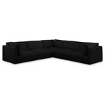 Meridian Furniture - Ease Fabric Upholstered L-Shaped Modular Sectional, Black, 5 Piece: 3 Corner, 2 Armless - Ease into comfort when you bring home this Ease fabric modular sofa. Designed with an uber casual vibe in mind, this plump sofa sits low to the floor, making it a simplistically perfect addition to a living room, den, game room, teen's room, or dorm room. This fun sofa is part of a modular collection, so you can add it with other items in the Ease collection for a custom arrangement.