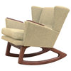 Mid Century Modern Handcrafted Rocking Chair Wingback Rocker Oatmeal Tan Beige