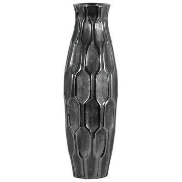 Macey Ceramic Vase, Metallic Silver, 18.25"