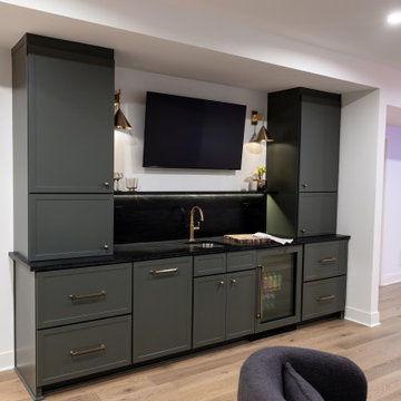 Modern Cozy Basement Remodel with Kings Buff Oak Flooring
