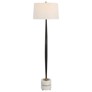 Contemporary Minimalist Ribbed Cast Iron Floor Lamp 66 in White Marble Curved