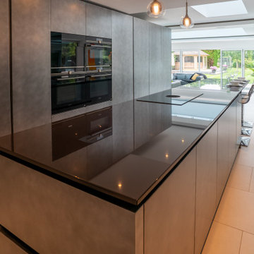 Special Finish Contemporary Kitchen with Pocket Doors