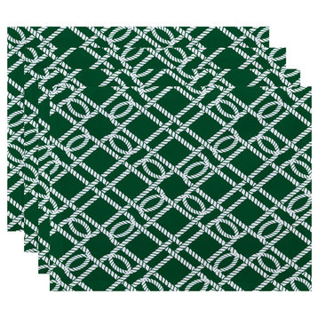 18"x14" Know The Ropes, Geometric Print Placemat, Green, Set of 4