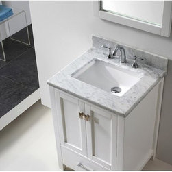 24 inch White Bathroom Vanity with White Carrera Marble Top - Bathroom Vanities And Sink Consoles