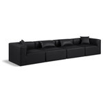 Meridian Furniture - Cube Upholstered Modular Sofa, Black, 4-Piece: 2 Armless Chair, 2 Corner Chair, Vegan Leather - Elevate your space with the luxurious Cube Vegan Leather Modular Sofa. This modular sofa exudes modern elegance, charm, and comfort making it a perfect addition to any contemporary living space. Its clean lines and cube shape are reminiscent of minimalist design, while the plush black vegan leather upholstery adds a touch of luxury and sophistication. The chair's versatile construction and geometric aesthetic seamlessly integrate into various design styles, from sleek living rooms to chic home offices, embodying the essence of modern design and creating a sense of order and tranquility in your space.