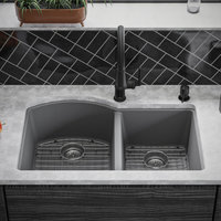 Karran Undermount Quartz 32" 60/40 Double Bowl Kitchen Sink Kit, Grey