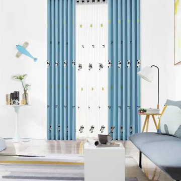 QYOM1221C Baker Bing Dwen Dwen Blue Custom Made Children Curtains