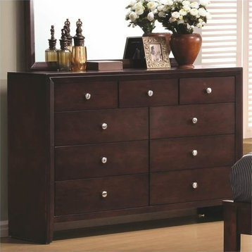 Bowery Hill 9 Drawer Transitional Wood Dresser in Rich Merlot Brown