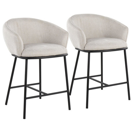 Ashland Counter Stool, Set of 2, Black Steel, Cream Fabric