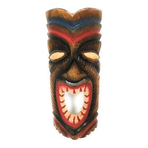#bag1504830 Hand Carved Smiley Tiki Laughing Tiki Mask 12