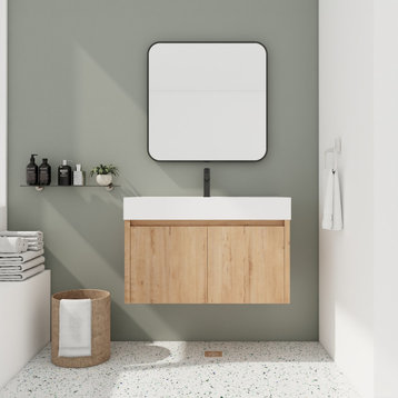 BNK Wall Mounted Bathroom Vanity With Sink Set, Brown, 36"