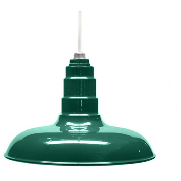 Classic Steel Powder Coated Pendant, American Made, Green, 14 Inch, White Cord