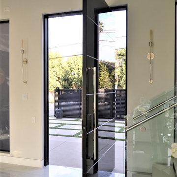 Custom Frameless Black Laminated Glass Oversized Pivot Door