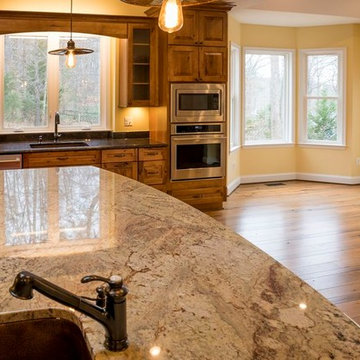 Granite countertop with undermounted sink.