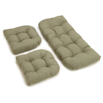 U-Shaped Twill Tufted Settee Cushion Set, Set of 3, Sage Green