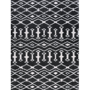 Tania Contemporary Shag Geometric Dark Gray Rectangle Area Rug, 8' x 10'