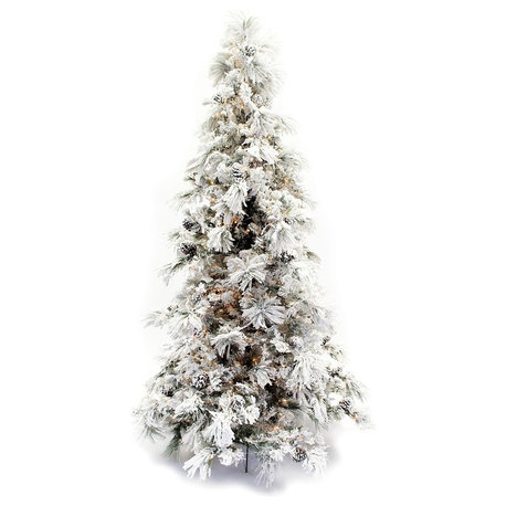 Direct Export 7.5' Flocked Pine Long Needle Prelit Artificial Christmas Tree