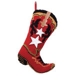 Glitzhome - 19"L Hooked Stocking, Red Boot - Break from the norm with this cowboy boot Christmas stocking. Featuring a fiery red background and a large white stars down the middle, this stocking is perfect for the cowboy or cowgirl in your family. Hang this up in your home or ranch and add this country flair to this holiday season.