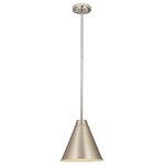 Z-Lite - Eaton One Light Pendant, Brushed Nickel - A customized kitchen or living space deserves fashionable lighting fixtures and this one-light pendant from the Eaton collection delivers. This sleek simple light offers a minimalist design with a cone-shaped shade down rod and canopy mount crafted of iron with a lovely brushed nickel finish. Mount this light straight-up or on a sloped ceiling.