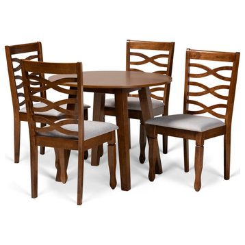 Nella Modern Gray Fabric Upholstered and Walnut Brown Wood 5-Piece Dining Set