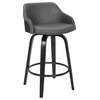 Alec Contemporary 30"�Bar Height�Swivel Barstool in Black Brush Wood Finish and