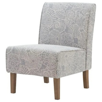 Armless Accent Chair, Tapered Legs and Padded Fabric Seat, Stone Gray/Sea Shell