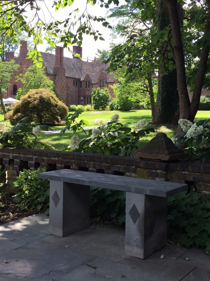 Public Art: Bluestone Bench- The Aldie Mansion is the backdrop for the bench it