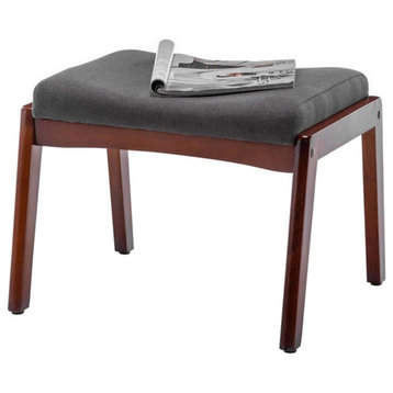 Designs4Comfort Natalie Accent Ottoman Stool in Gray Fabric and Espresso Wood