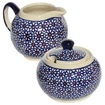 Polish Pottery Sugar Bowl and Creamer, Pattern Number: 120