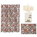 Paseo Road by HiEnd Accents - Rebecca 21 Piece Lifestyle Bath Collection - The 21 Piece Rebecca Bath Collection will give your bathroom an updated feel.  Includes (1) Rebecca Paisley Shower Curtain; (12) Fabric Covered Shower Curtain Rings; (3) Piece Rebecca Embroidered Towel Set; (4) Piece Savannah Bath Accessory Set; (1) Rebecca Paisley Bath Rug. Measurements: Shower Curtain: 72"x72"; Bath Towel: 27"x52", Hand Towel: 16"x32", Finger Towel: 13"x14"; Lotion/Soap Dispenser 6.5"Hx3"Lx2.5"W, Toothbrush Holder 4"Hx4"Lx2.5"W, Soap Dish 1"Hx4"Lx3.25"W; Bath Rug: 24"x36".  Shower Curtain: 100% Polyester; Bath Accessory Set 100% Resin; Bath Towel Set: 95% Cotton, 5% Polyester; Bath Rug: 100% Premium Acrylic with a Latex Backing.  Care: Shower Curtain: Dry Clean Recommended; Bath Accessory Set: Wipe Clean; Towel Set and Bath Rug: Machine Wash.  Imported.  Items featured in our collections can be purchased separately.