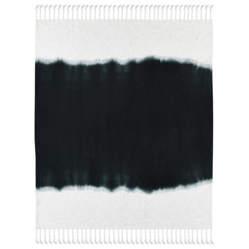 Black and White Woven Cotton Ombre Throw Blanket