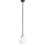 Kichler - Mini Pendant 1-Light - The design of this 1-light mini pendant from the Everly(TM) collection is based on decorative blown glass containers, featuring white glass and an Olde Bronze(R) finish. Contemporary or traditional, this pendant can be used singularly or in a cluster for smaller rooms or spaces.in.,
