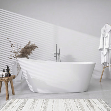 59" Modern White Acrylic Single Slipper Soaking Freestanding Bathtub