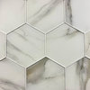 Nature 8 in x 8 in Glass Hexagon Tile in Calacatta White