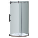Aston - Orbitus 40"x40"x77.5" Frameless Round Shower Enclosure, Base, Chrome, Left Open - The SEN980 Completely Frameless Round Shower Door Enclosure is a engineering masterpiece that will instantly upgrade the style and feel of your bath. Constructed of durable 8mm ANSI-certified tempered clear glass, 4-wheel industrial chic smooth sliding mechanism, stainless steel or chrome finish hardware, and premium clear leak-seal edge strips, the SEN980 is the optimal, beautiful choice for a corner shower renovation . This model includes the matching 2.5