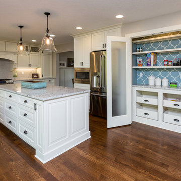 Stunning Transitional Kitchen With An Unexpected Pop Of Color