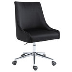 Meridian Furniture - Karina Swivel and Adjustable Velvet Upholstered Office Chair, Black, Chrome Base - Bring functional beauty to the limelight whenyou'rere seated in the comforting confines of this Karina Velvet Office Chair. This chair isn't just another handsome face for your office, althoughyou'rell fall for its soft black velvet upholstery and rich chrome base. This contemporary chair is just as utilitarian as it is attractive, with its swiveling design and five-star base with casters to make it easy to maneuver around your workstation. The chair is also adjustable, so it's easy to get comfortable and find your favorite sitting position.