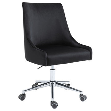 Karina Swivel and Adjustable Velvet Upholstered Office Chair, Black, Chrome Base