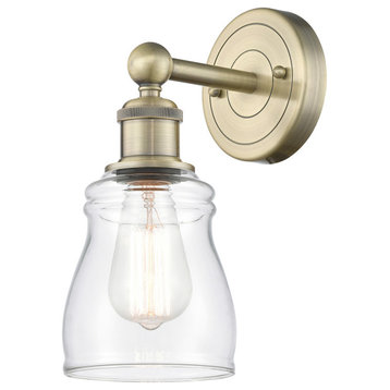 Ellery 1-Light 5" Sconce, Antique Brass Finish, Clear Shade