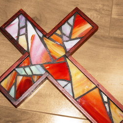 Rustic Stained Glass Wall Cross - Decorative Objects And Figurines