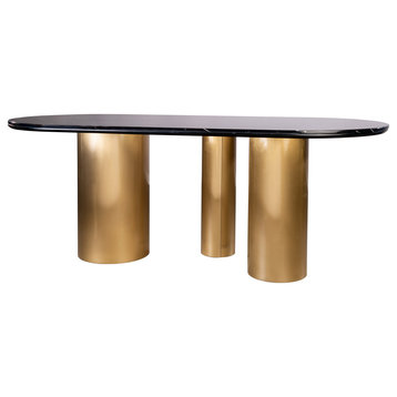 Balmain Oval Marble Top Dining Table for 6, Gold and Black