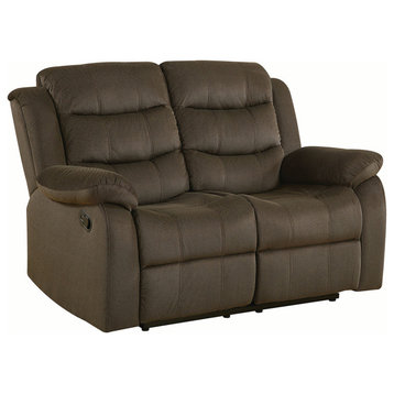Fabric Upholstered Reclining Loveseat, Olive Brown