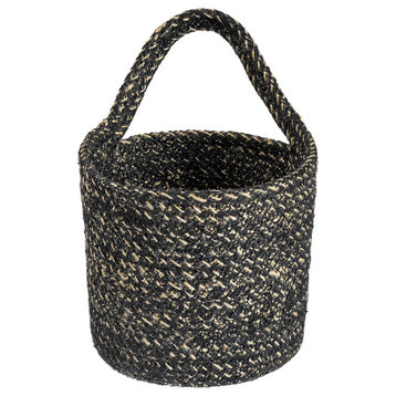 Melia Woven Jute Hanging Basket with Handle 4.6 x 5.2 x 4.8in. Black