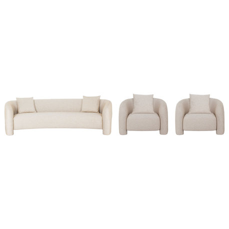 3-Piece Sylvia Tweed 103.5" Sofa and 2 Accent Chairs, Accent Pillows, Gold Dust