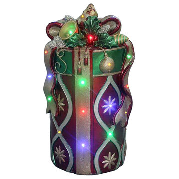 Long-Lasting LED Lights, 26" Tall Round Gift Box Bow, Red/Gold