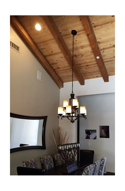 Hanging Rectangular Chandelier With 2 Wires On Sloped Ceiling - How To Install Chandelier On High Ceiling