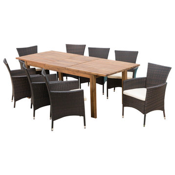 GDF Studio 9-Piece Lorelei Outdoor Dining Set With Expandable Dining Table