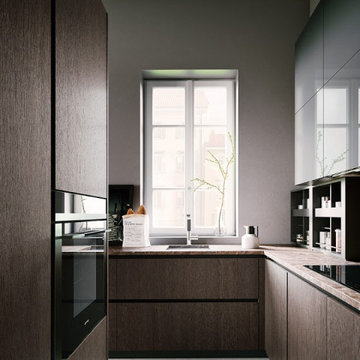 Dark Wood Veneer Kitchen Cabinets Collection By Darash